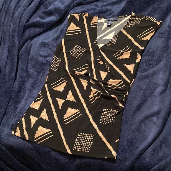Chaps - Geometric Sleeveless V Neck Stretch Pull On Cross Wrap Top - Sz S - Picture 2 of 12